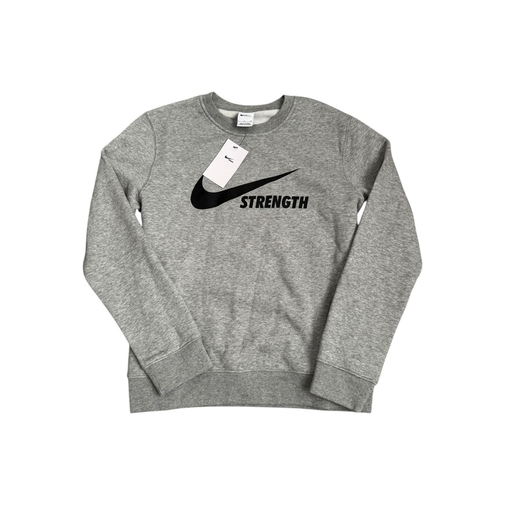 Nike Strength Crewneck Logo Sweatshirt Unisex Gray Black Size Small New with Tag